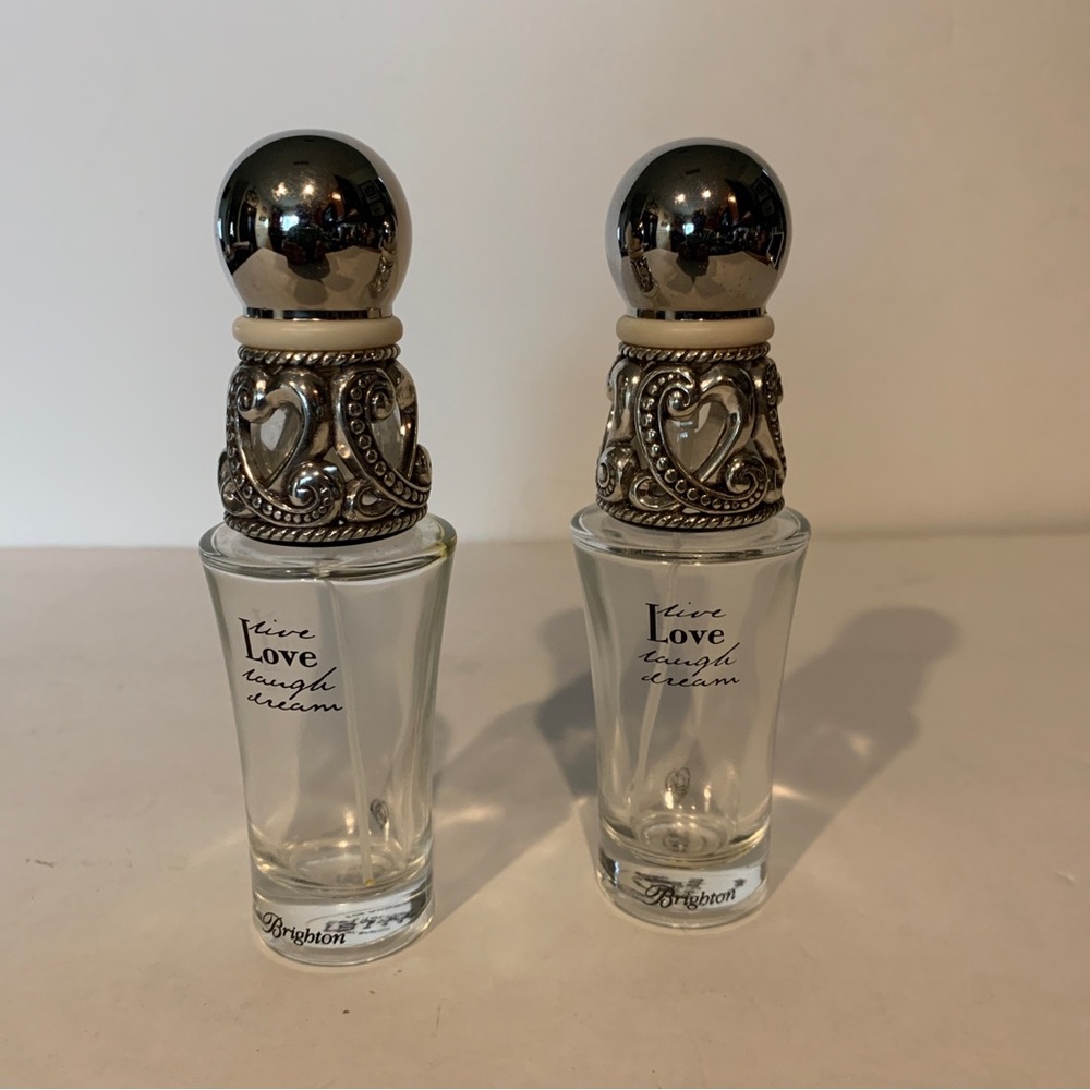 Brighton LIVE Love Laugh Dream
Glass Empty Perfume Bottles Set
Of Two 5.5" Tall